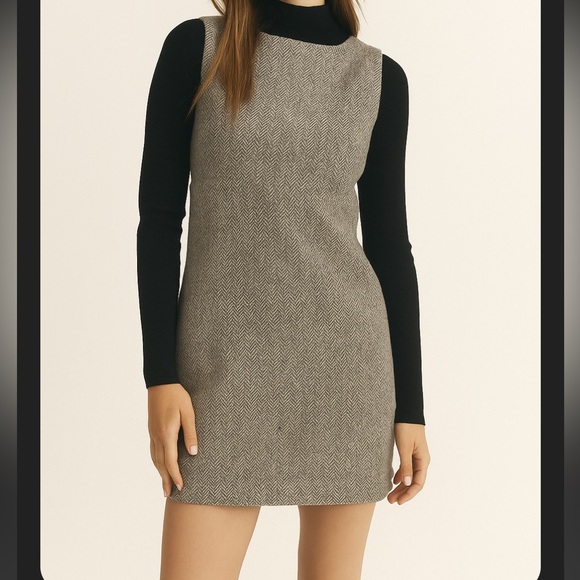 Abercrombie & Fitch High Neck Herringbone Wool Blend Mini Dress Size M - Picture 1 of 6